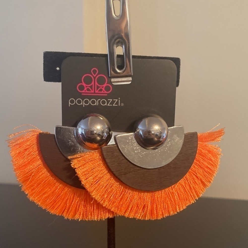 Paparazzi Vibrant Orange and Silver Earrings